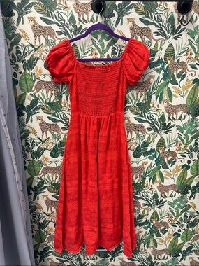 Tanya Taylor Red Puff-Sleeve Dress